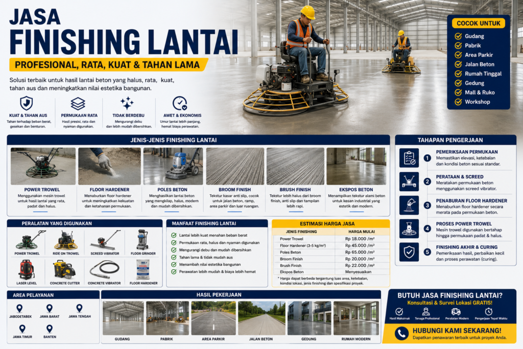 Jasa Finishing Lantai Profesional untuk Gudang, Pabrik, Parkiran & Bangunan Industri