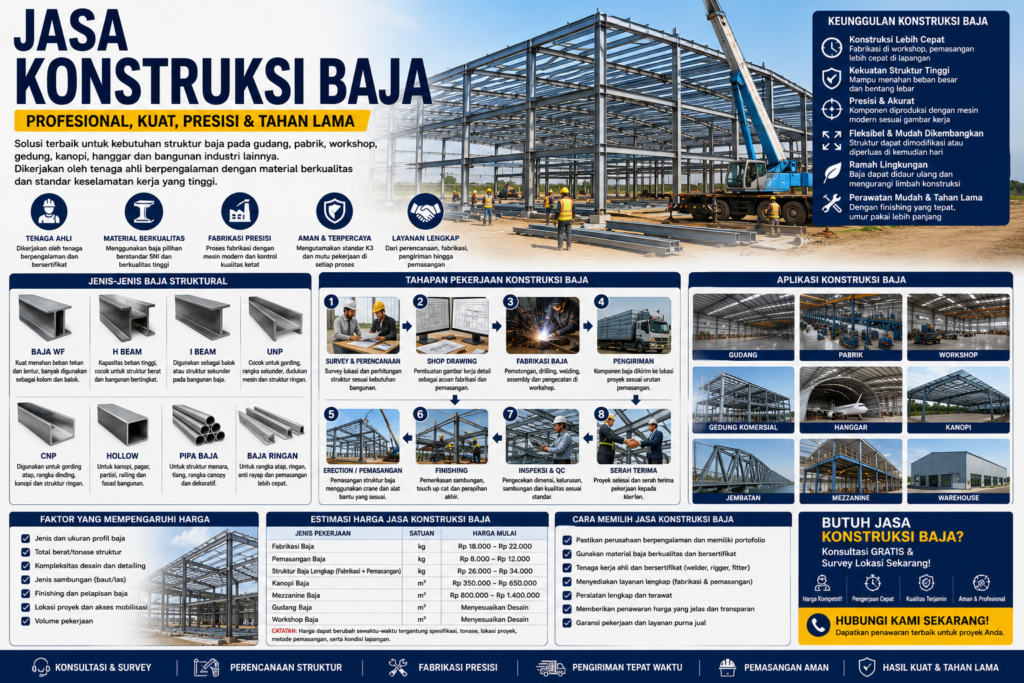 Jasa Konstruksi Baja Profesional untuk Gudang, Pabrik, Workshop & Bangunan Komersial