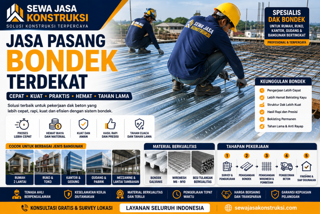 Jasa Pasang Bondek Terdekat Profesional untuk Dak Rumah, Ruko, Gudang & Bangunan Bertingkat