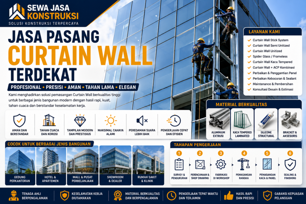Jasa Pasang Curtain Wall Terdekat Profesional untuk Gedung, Kantor, Hotel & Bangunan Modern