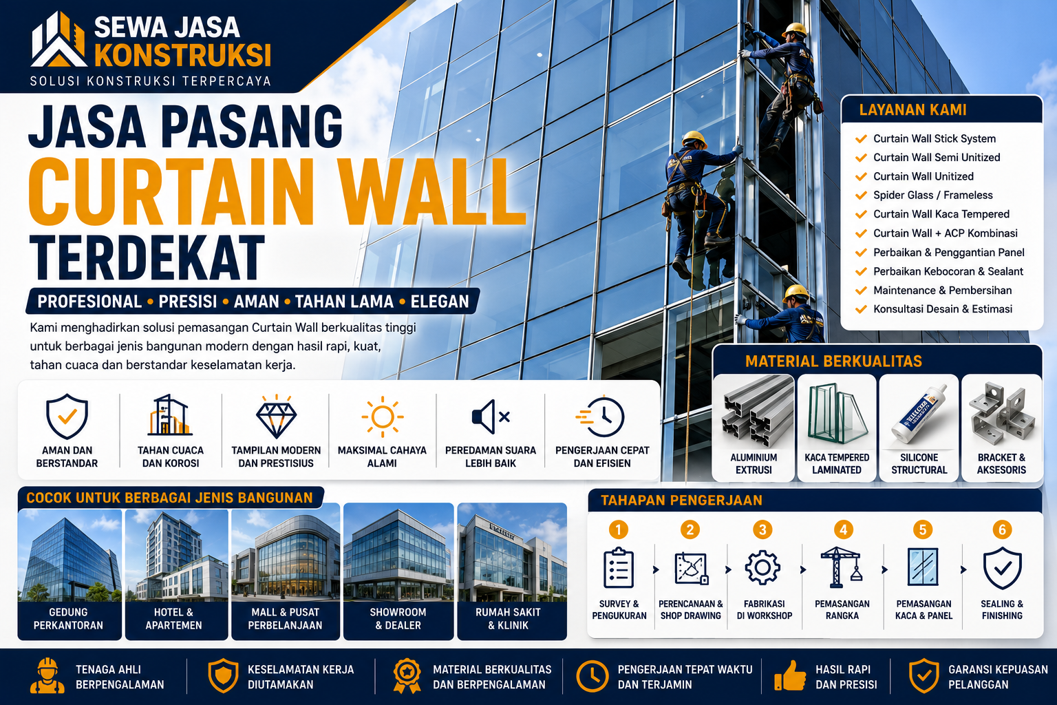 Jasa Pasang Curtain Wall Terdekat Profesional untuk Gedung, Kantor, Hotel & Bangunan Modern