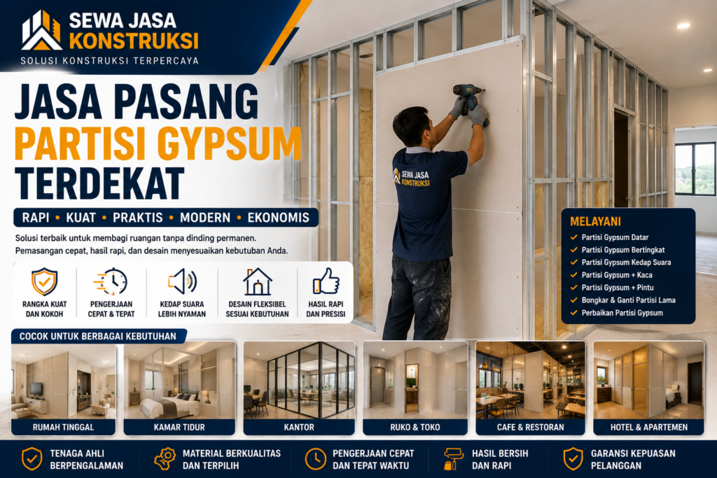 Jasa Pasang Partisi Gypsum Terdekat Profesional untuk Rumah, Kantor, Ruko & Bangunan Komersial