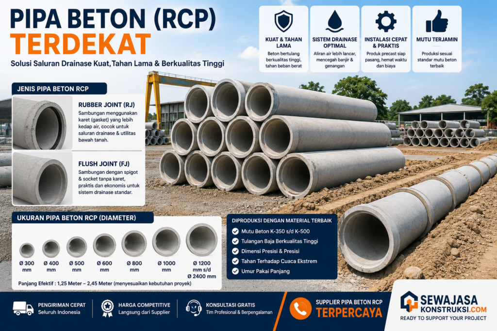 Pipa Beton (RCP) Terdekat Supplier Pipa Beton Bertulang Berkualitas