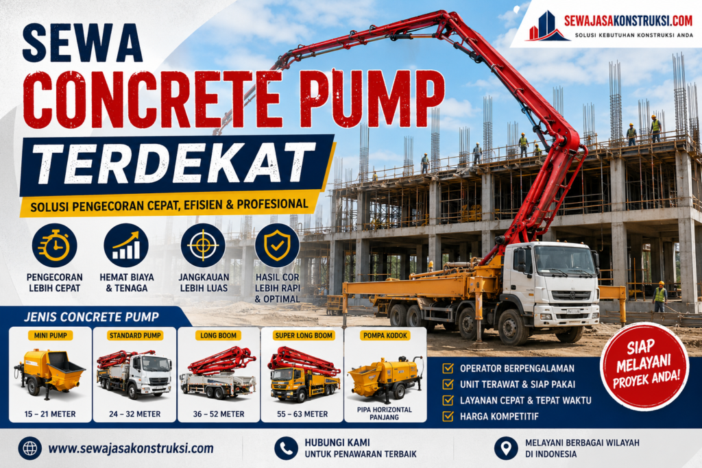Sewa Concrete Pump Terdekat – Solusi Pengecoran Cepat, Efisien & Profesional