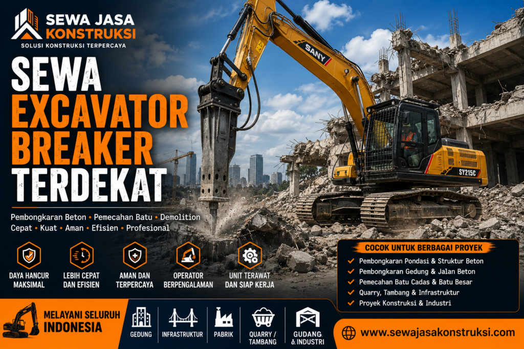 Sewa Excavator Breaker Terdekat Rental Excavator Hydraulic Breaker Profesional untuk Pembongkaran Beton & Batu