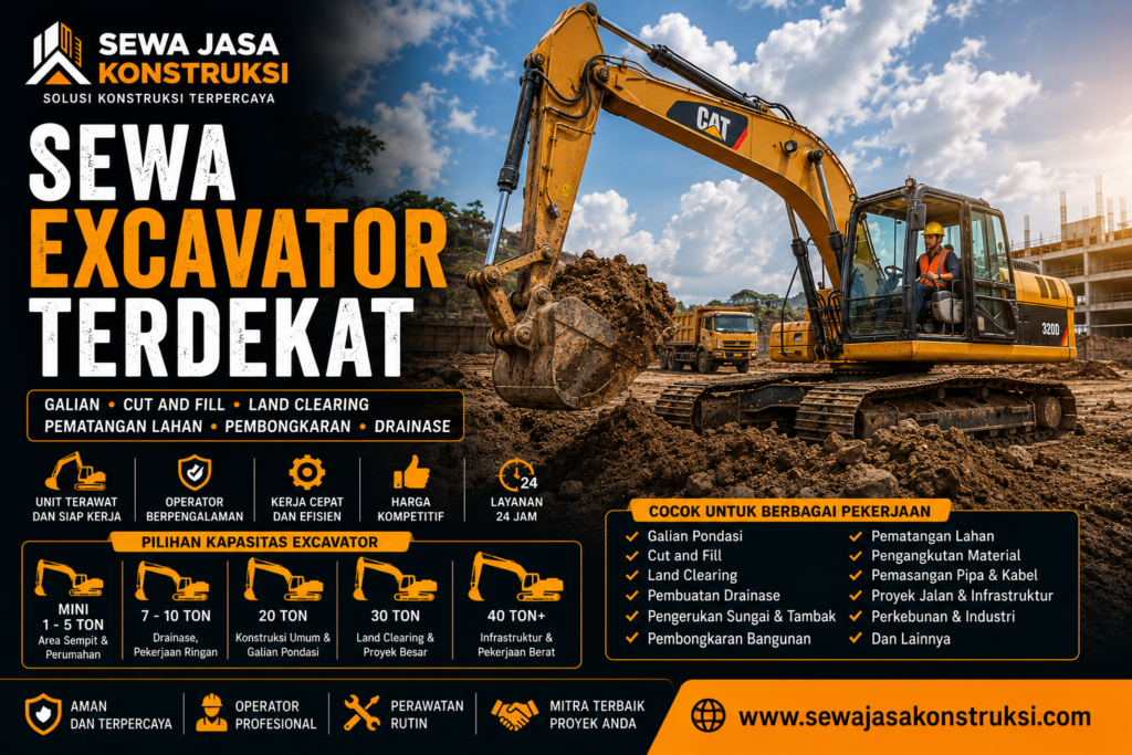 Sewa Excavator Terdekat Rental Excavator Profesional untuk Proyek Konstruksi, Galian & Land Clearing