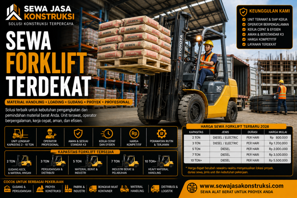 Sewa Forklift Terdekat Rental Forklift Profesional untuk Gudang, Pabrik & Proyek Konstruksi