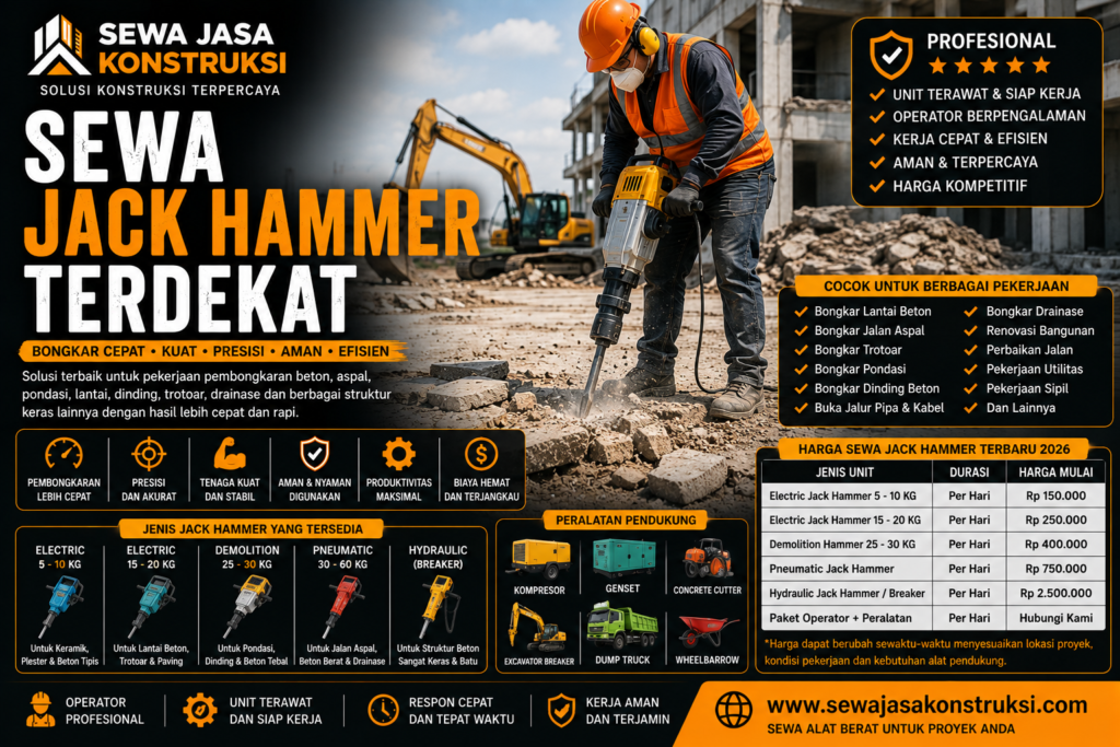 Sewa Jack Hammer Terdekat Rental Jack Hammer Profesional untuk Bongkar Beton, Aspal & Struktur Keras