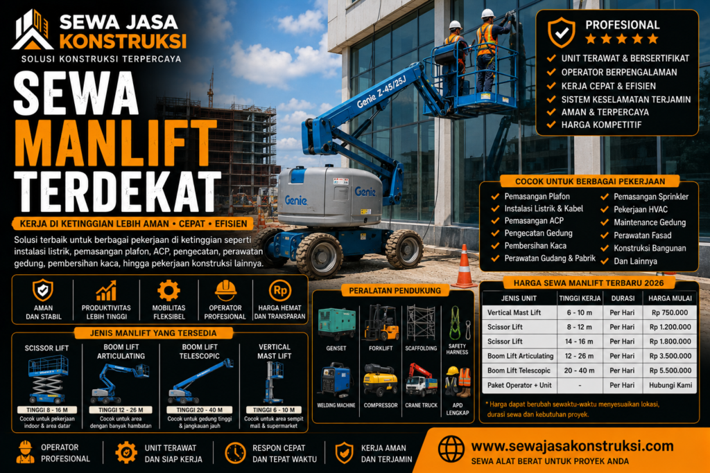 Sewa Manlift Terdekat Rental Manlift Profesional untuk Pekerjaan Ketinggian Aman & Efisien