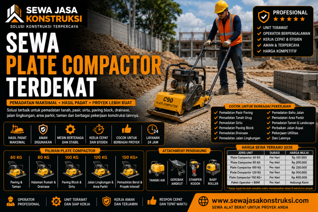 Sewa Plate Compactor Terdekat Rental Plate Compactor Profesional untuk Pemadatan Tanah, Pasir & Paving Block