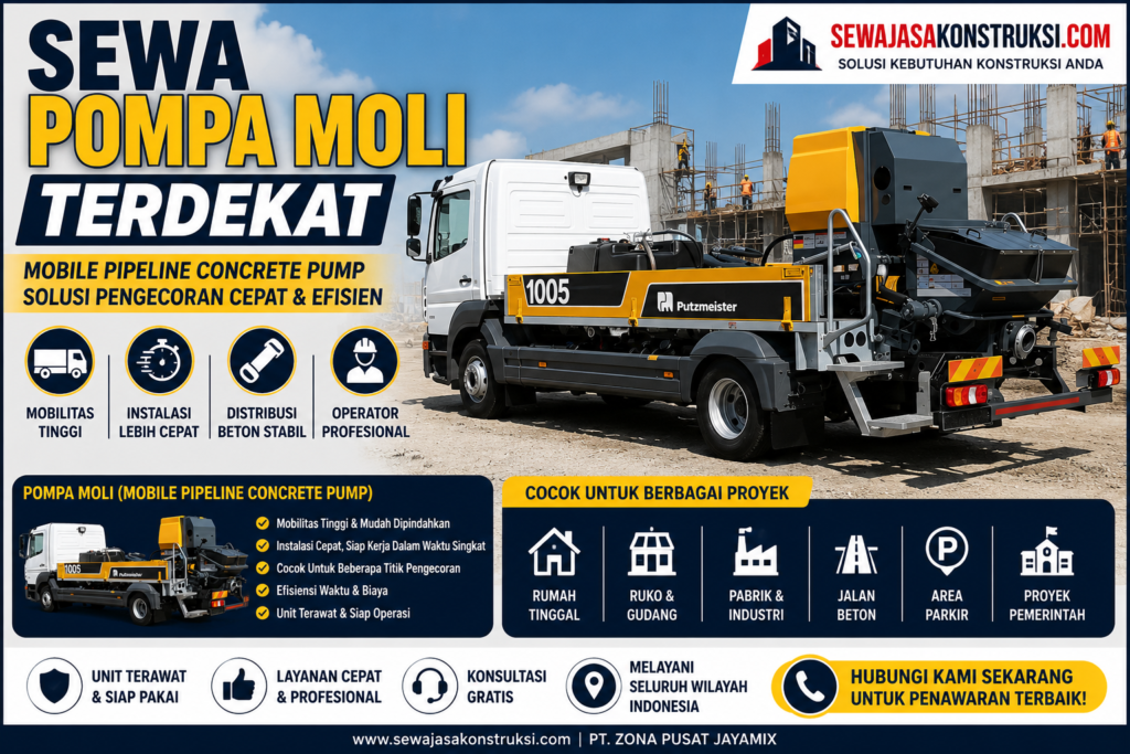 Sewa Pompa Moli Terdekat – Solusi Mobile Pipeline Concrete Pump untuk Pengecoran Cepat