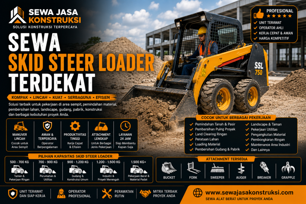 Sewa Skid Steer Loader Terdekat Rental Skid Steer Loader Profesional untuk Area Sempit & Pekerjaan Serbaguna