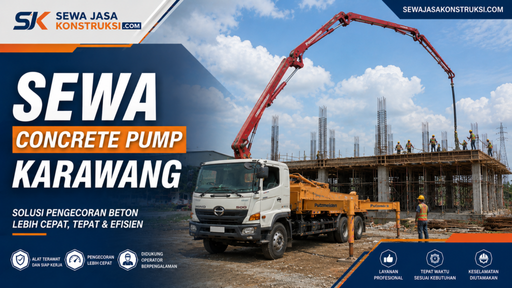 Sewa Concrete Pump Karawang Terdekat 2026 | Harga Rental Pompa Beton Mini, Standar & Long Boom