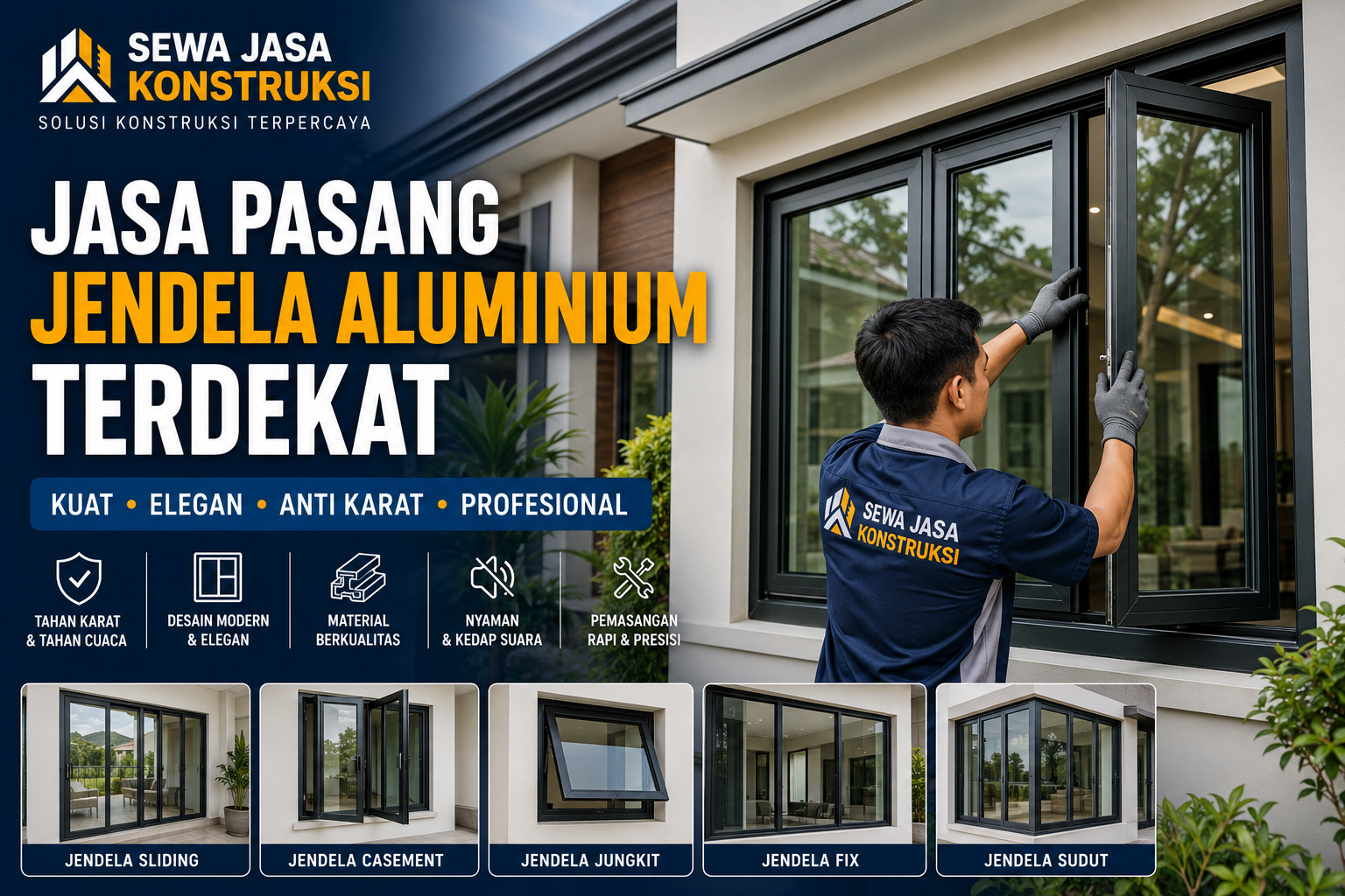 Jasa Pasang Jendela Aluminium Terdekat Profesional untuk Rumah, Ruko, Kantor & Bangunan Modern